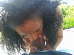 PUBLIC BLOWJOB EXOTIC EBONY COSPLAY BROWN BIG TITS SUCKS DICK ON BIKETRAIL