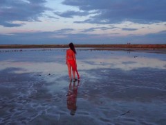 Walk on Red Sunset of Elton Salt Lake