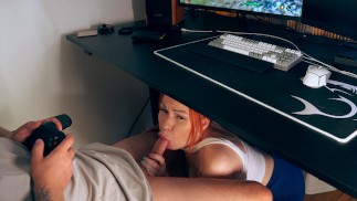 Sucking my stepbrother's dick while he plays a video game