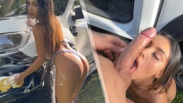 Beautiful car wash girl gets fucked by one of her clients!