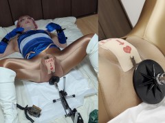 春麗コス男の娘、ピストンマシンで機械セックス。チクニー。フィーメールマスク女装。