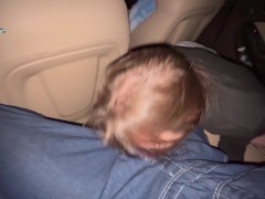POV: Fast risky blowjob in car during travelling with friends. cum in mouth