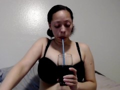 Solo Female With Big Tits Drinks Soda and Burps Multiple Times