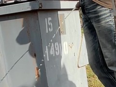 Throwing away empty tea jugs in dumpster desperate public piss outside close to neighbors