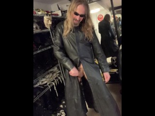 Longhairdude does the Matrix in Full Length Black Leather Matrix Jacket, new Rock Boots, Shades