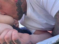 Having his feed discreetly out on a walk