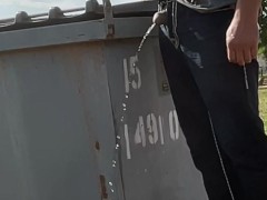 Dumpster piss #3 (taking a very long desperate public piss close to neighbors after throwing trash)