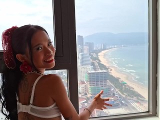 Showing off her Asshole to all City Resulting Huge Load of Cum on the Ass