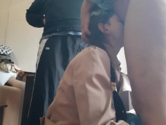 Our hot slave girl takes turns giving us cunnilingus - Lesbian_illusion