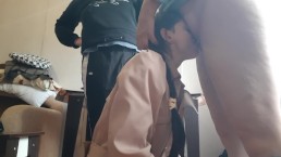 Our hot slave girl takes turns giving us cunnilingus - Lesbian_illusion