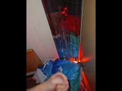 Huge buildup of cum 😍 after my stream Cumming on my mirror in red lighting ✨️ 👌 spraying sperm