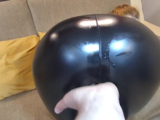 POV: Rough Fuck and Sloppy Blowjob Ends with Cum on my Wife's Leather Leggings