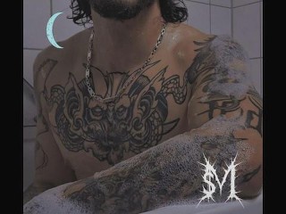 Hot Inked Guy with Mullet Takes Bath after Fucking Blue Haired Gamer GF all Day 😳