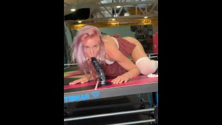 Suck dildo on the billiard table