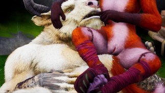 Minotaur fuck furry Foxy Girl and Tiger Girl in the rain - romantic fun