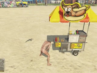 GTA 5：裸体特雷弗在裸体海滩跳舞并自慰！ #GTA5