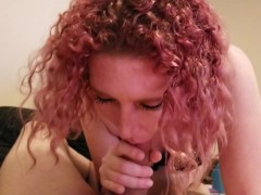 POV- Curly Red hair, hands & mouth tightly around cock , sucking licking dick while staring at YOU