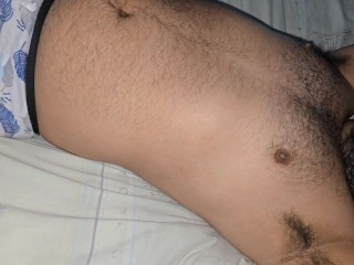 Hairy Mexican Chubby against Massage Machine. Handsfree Cum