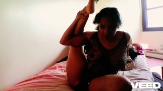 YOGA FEMALE EBONY REAL CASTING FOR PORN AND COSPLAY FETISH TRYING ON CLOTHES SOLO FEMALE