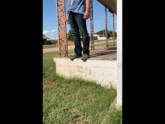Kinky and sexy desperate public piss in front of neighbors and street while on top of porch