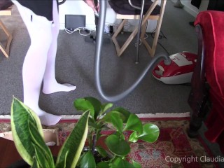 Noisy Vacuum Cleaner Fetish Candid in White Stockings