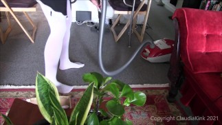 Noisy Vacuum Cleaner Fetish Candid in White Stockings