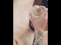 My excited cock. Boyfriend masturbates with a toy..