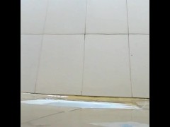 Cute girl pissing in public toilet with self motivated