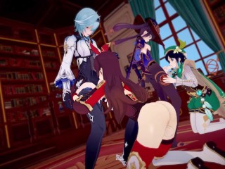 Futa Orgy Eula, Amber, Mona and Venti Genshin Impact
