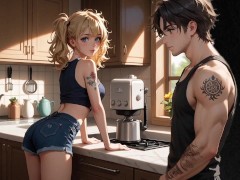Step Sister Seduces Step Brother in the Kitchen (Voiceover Visual Novel) - Screenshot 6 of 16 - Anime Hentai