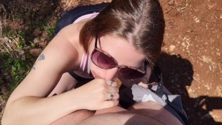 Hot MILF Celaena sucking cock out in public