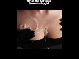 Latex Girl gives Handjob in Latex Gloves till Cum