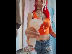 Washing Dildo In The Sink