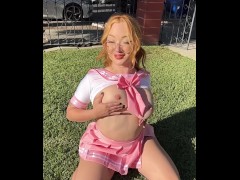 Nerdy redhead cosplayer jiggles her tits in public - EMMA MAGNOLIA