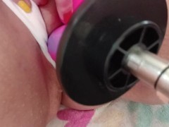 Sex machine fucks tight BBW pussy with big 10 inch dildo