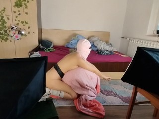 Amateur MILF does Yoga Naked, Hairy Pussy, Big Ass, Big Tits.