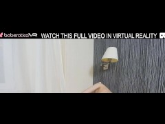 Solo blonde Mencia Francis masturbates with a sex toy on the couch in VR.