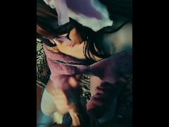 Bunny girl masturbating and doing feetjob to her boyfriend