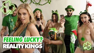 REALITYKINGS - Stunning Kali, Kat, And Miki Get Wild & Ride Logan's Cock At Saint Patty's Bash