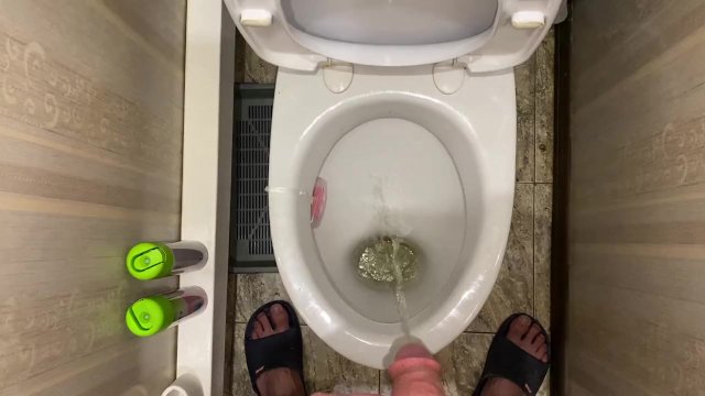 Morning long pissing in the toilet POV