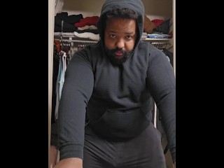Bearded Thick Hunk Beats his Dick through Pajama Pants