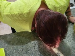 Kiwi MILF sub slurps up the wine after her Master spills it everywhere