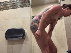 Redhead cleaning her body in truck stop shower — perfect view. Full video in the link on my profile