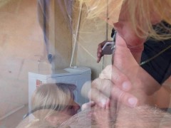 ACCIDENTAL HOMEMADE SEX WITH THE NEIGHBOUR - BLOWJOB AND DEEP THROAT IN THE LAUNDRY ROOM