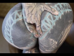 Tatted little tease straps in and lets the machine stretch her limits