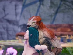 Threesome with a Lizardman with two dicks, Warrior Princes and Elf have double fuck, anal and facial