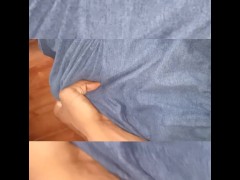 Playing with my long dick in shorts