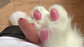 Masturbation fursuite mascotte paws sur le carrelage