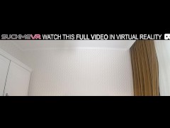 Blonde hot girl Aura Sin enjoys with massive dildo in VR.