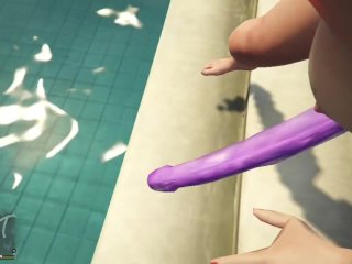 GTA5 Backdoor Slut Part 1: MILF Amanda Lesbian Neighbors Pool Party Nude Play